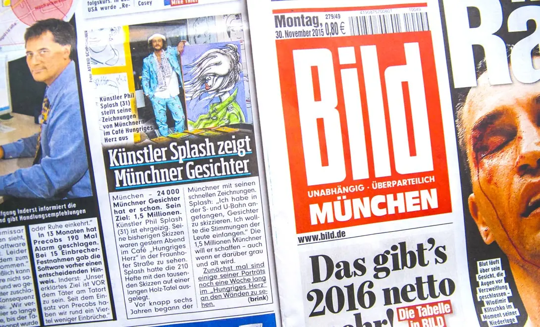 24.000 gezeichnete Menschen: „Künstler SPLASH zeigt Münchens Gesichter“, BILD